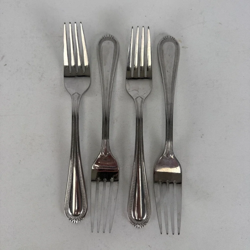 Oneida COUNTESS Stainless Dinner Fork Glossy Beaded Silverware Flatware Set 4